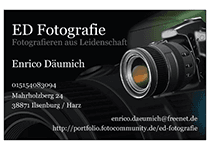 Visitenkarte ED Fotografie mit Kameraobjektiv
