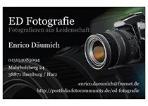 Visitenkarte ED Fotografie mit Kameraobjektiv