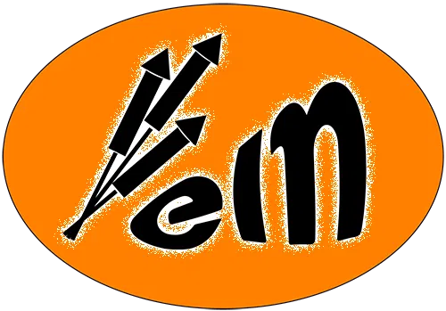 Logo mit schwarzen Pfeilen und Buchstaben em